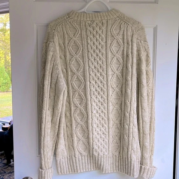 Cream Vintage Fisherman chunky Cable Knit Sweater fall coastal outdoor oversized - Picture 5 of 6